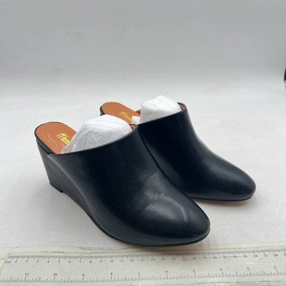 Milooey Shoe Black Cute Round Toe Mules Wedge Heels Slippers Slip On Sandals - Picture 3 of 7